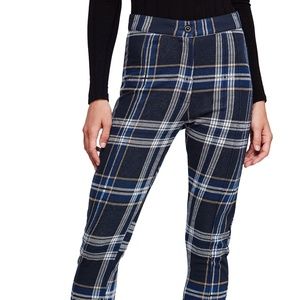 Free People Carnaby Plaid Pants Blue and white